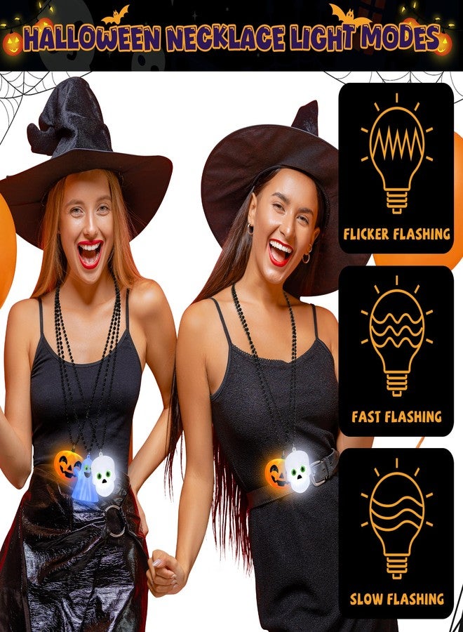 EOBOH 3PCS Halloween Necklace, Light up Halloween Necklaces with Pendant, Yellow White Pumpkins Skulls Ghost Glow Necklace, 3 Mode Lights Necklaces for Trick or Treat Party Favors Accessories - Image 3
